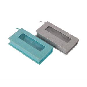 China PVC Insert Custom Eyelash Packaging Box , Glitter Blue Cardboard Box With Clear Window on sale