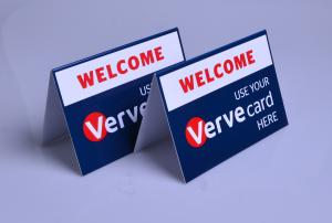 Custom printed plastic PVC Verve Card payment way accepted display table tents