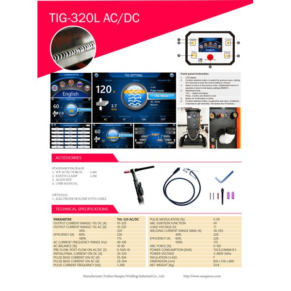LCD Display AC DC Inverter Welding Machine TIG Water Cooling 320A Amperage