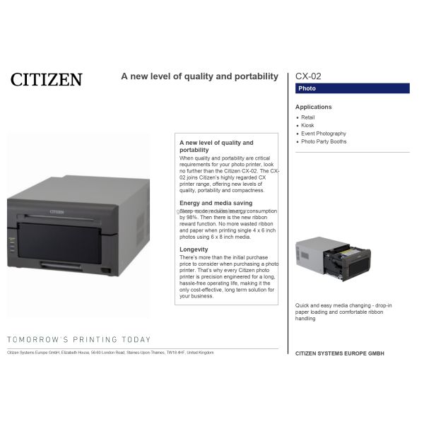 CX-02S Compact High Definition Thermal Transfer Embedded Digital Photo Printer for Prints