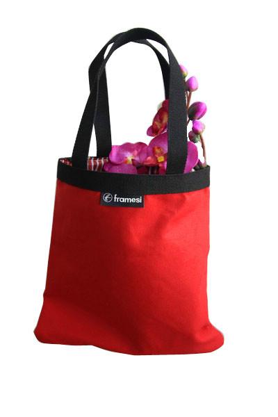 Quality Red Canvas Shopper Bag Metal Buttons Closure Nylon Tape handle for sale
