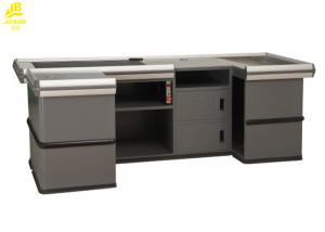 China Dark Gray Checkout Counter With Conveyor Belt For Hypermarket Q235 Steel Material on sale