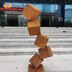 Danger Block Corten Steel Sculpture Rusted Metal Garden Sculptures For Lawn