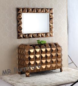 Bronzed Mirrored Bedroom Chest With Wall Mirror Customized Size Avaliable