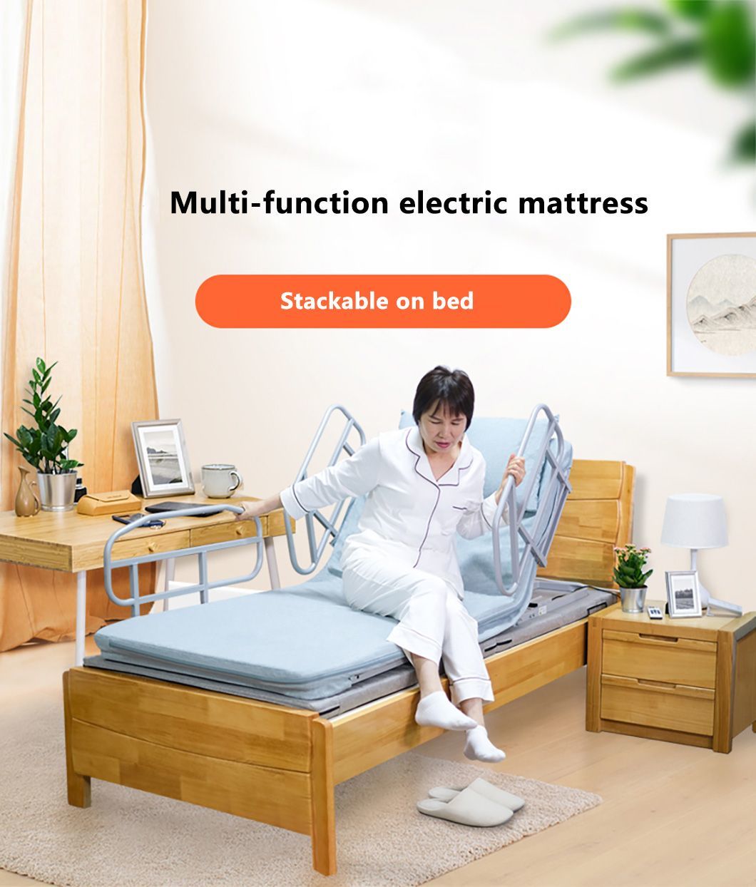 Portable Folding Functions Upgraded Electric Homecare Nursing Bed Mattress