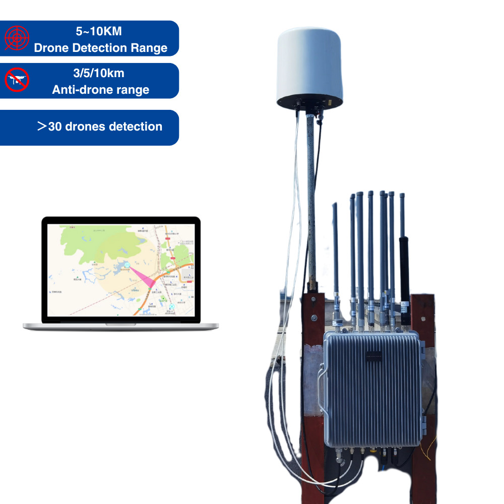 3/5/10KM Drone Jammer Fixed Outdoor Fpv Jamming Detection All In One with drone command control syestem