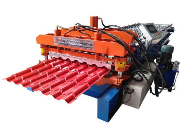 Quality PPGI Roof Glazed Tile Roll Forming Machine Blue / Orange Color With PLC Control System for sale