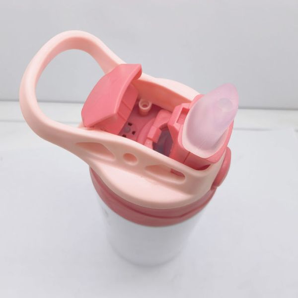 12oz Kids Skinny Tumbler Stainless Steel Sublimation Blank Tumbler With One Click Pop Up Straw And Handle Sublimation Cups For Drinks Rubber Bottoms