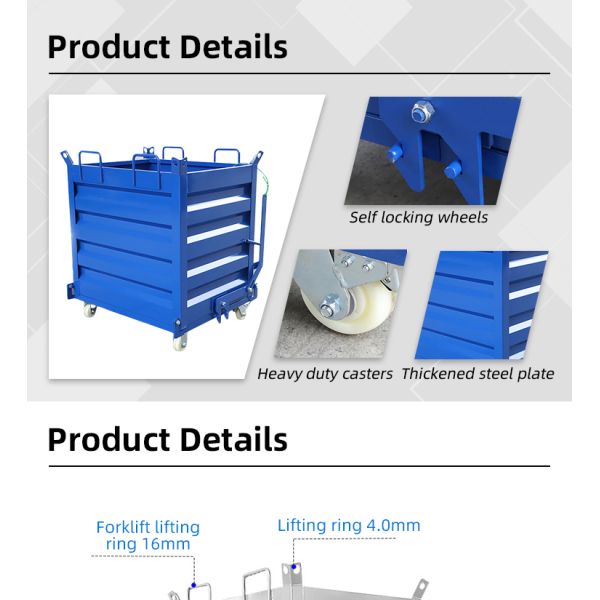 Metal Powder Solid Bulk Bins Steel Bottom Dumping Hopper Open Top Refuse Collector