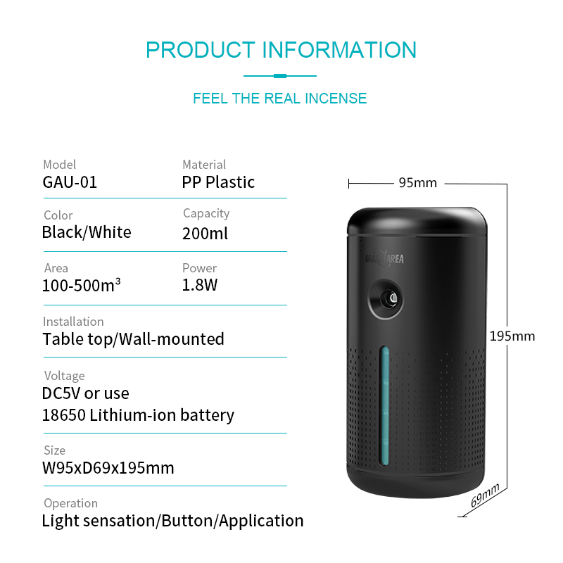 Noiseless Ultrasonic Scent Machine , Silent Essential Oil Diffuser PP Material