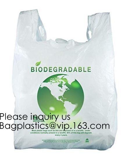 Quality Compostable Plastic Pet Waste Bags with T-Shirt Handle,Green Compostable T-Sack Shopping Bag, PLA+PBAT, BAGEASE, BAGPAC for sale