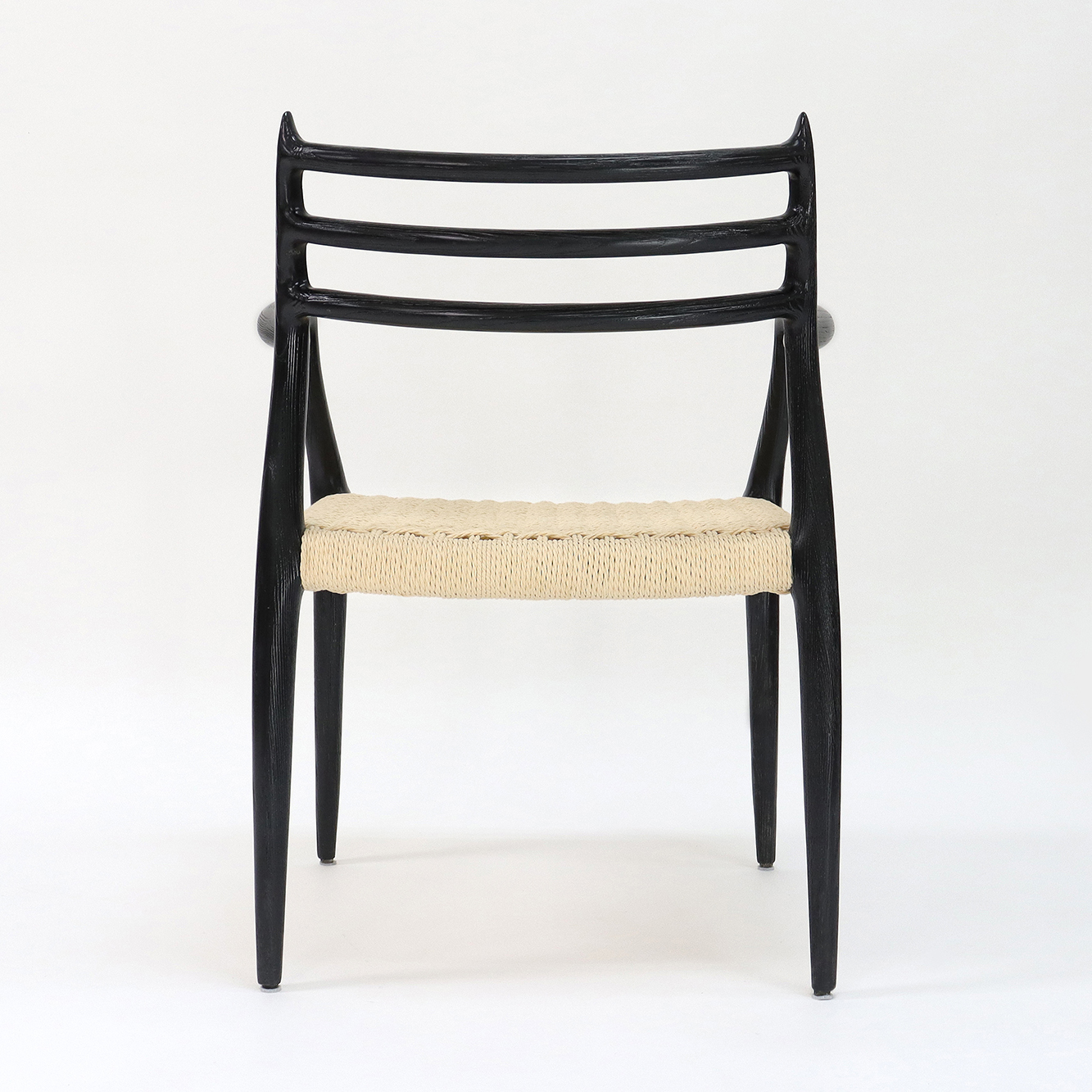 Modern Dining Chair Hand-woven Cord Nitrolacquer Finish Solid Wood with Armrest Modern Design
