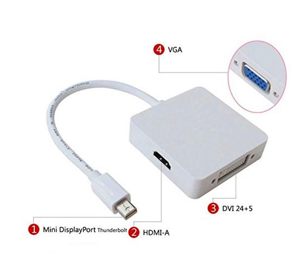 Mini DisplayPort Thunderbolt DP to DVI VGA HDMI Adapter cable For Mac Book, iMac