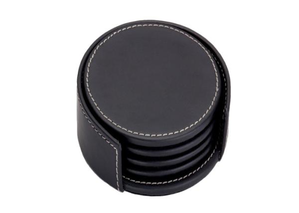 Quality 10x 4cm Round Leather Coasters Customized Cup Black Drink Coasters for sale