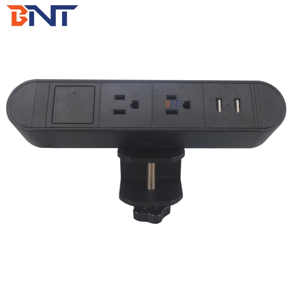 Office use clamp on table edge table socket box with usb charger