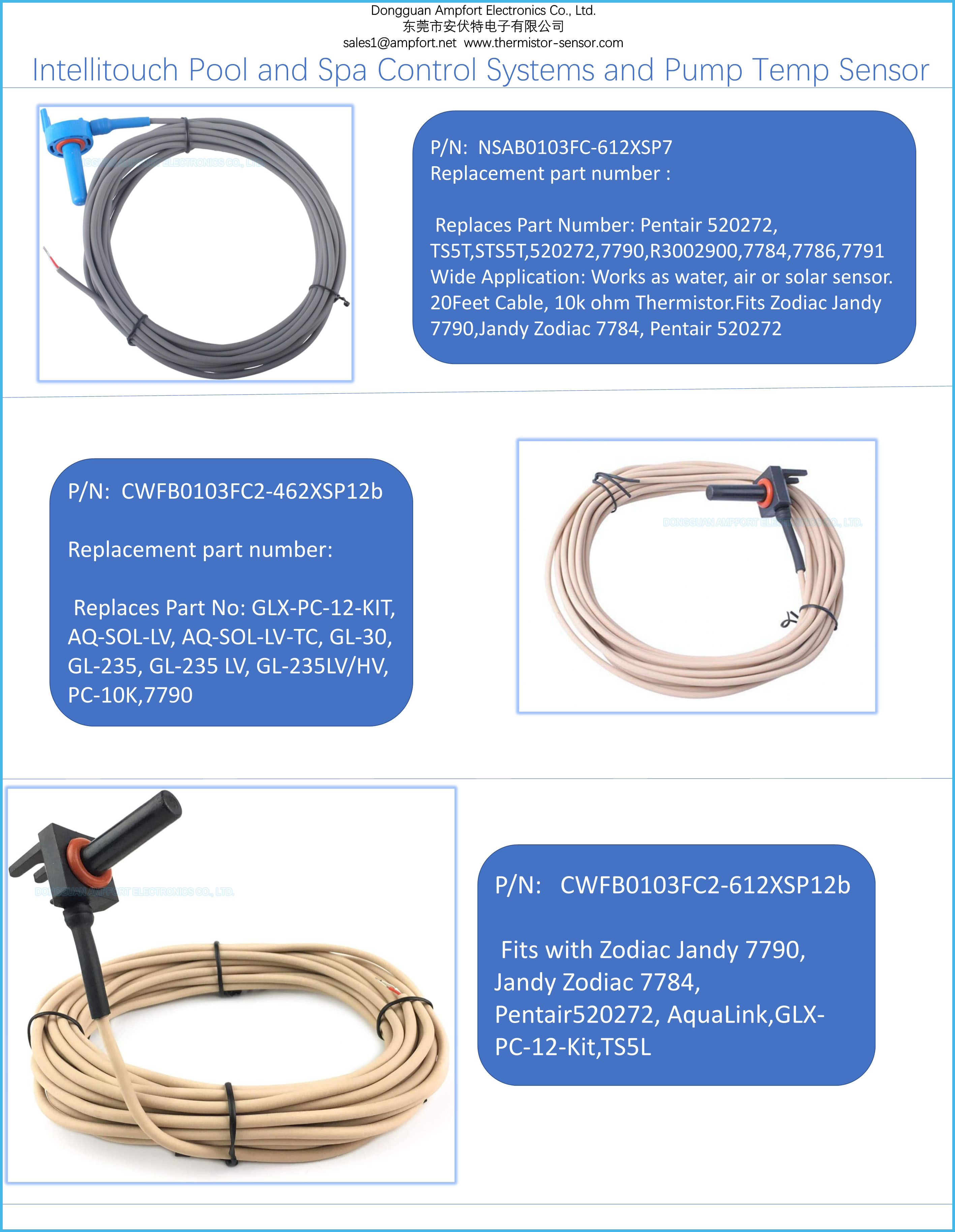 3 Wire 009577F Raypak NTC 100K Temperature Sensor Replacement For Electric Heater