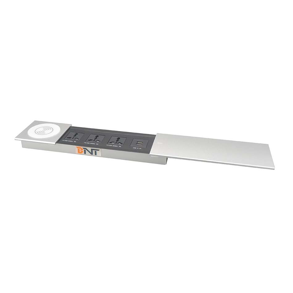 Sliding cover with wireless charger built in desktop socket for office table