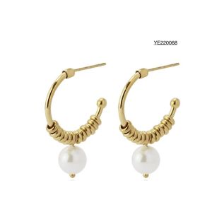 Buy cheap Everyday Wear Pearl Hoop Earrings 25mm Stainless Steel Drop Earrings product