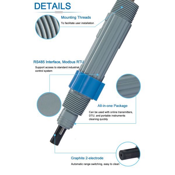Graphite 2-Electrode Digital Conductivity Sensor For Waste Water Online Detecting