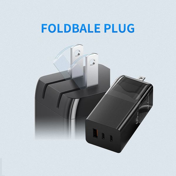 GaN 3 Port USB C Charger 65W PD 3.0 Wall Charger Block Adapter Compatible With IPhone 12