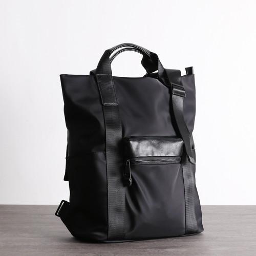 Quality Nylon Womens Leather Bag For Work 38cm Black Leather Travel Backpack for sale