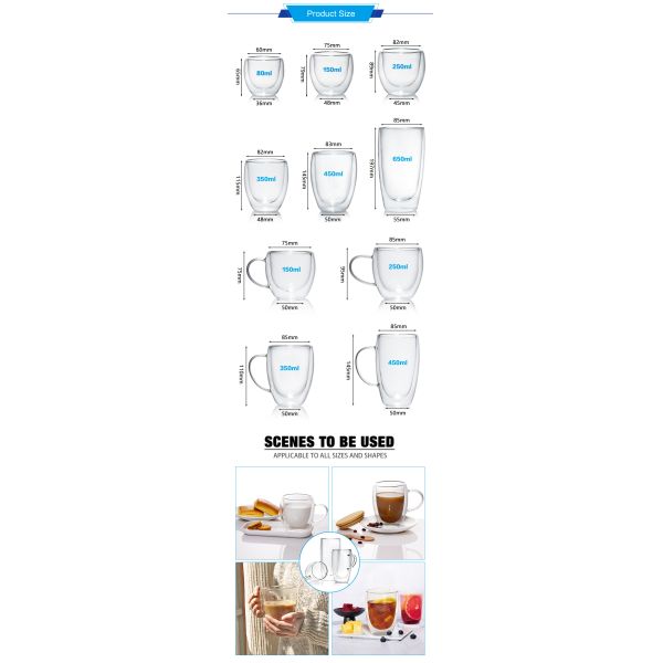 250ml 350ml Crystal Glass Tea Mugs For Espresso Latte Coffee Cooling