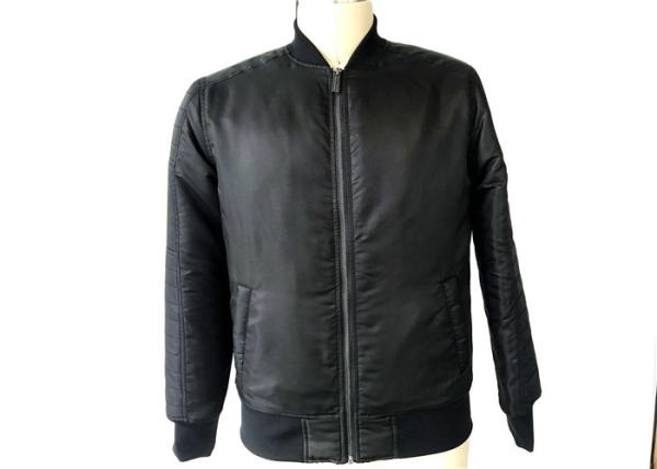 Quality Warm Black Mens Polyester Bomber Jacket With Zip Pocket On Sleeve TWS15781 for sale