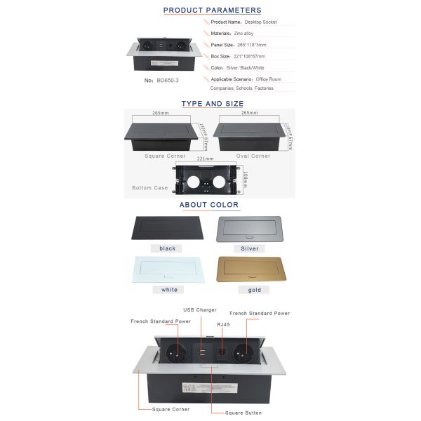 BNT hot sale flush mounted tabletop power outlet socket with USB charger port