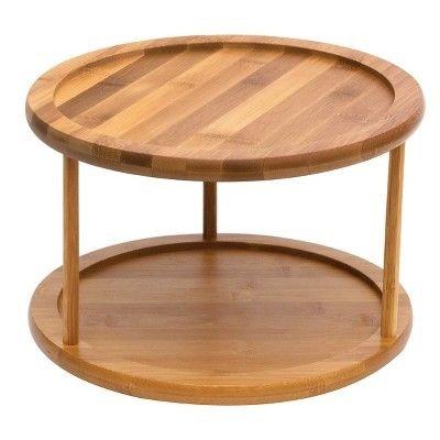 Quality Bespoke 2 Tier Bamboo Display Unit Turntable Display Stand For Kitchen for sale