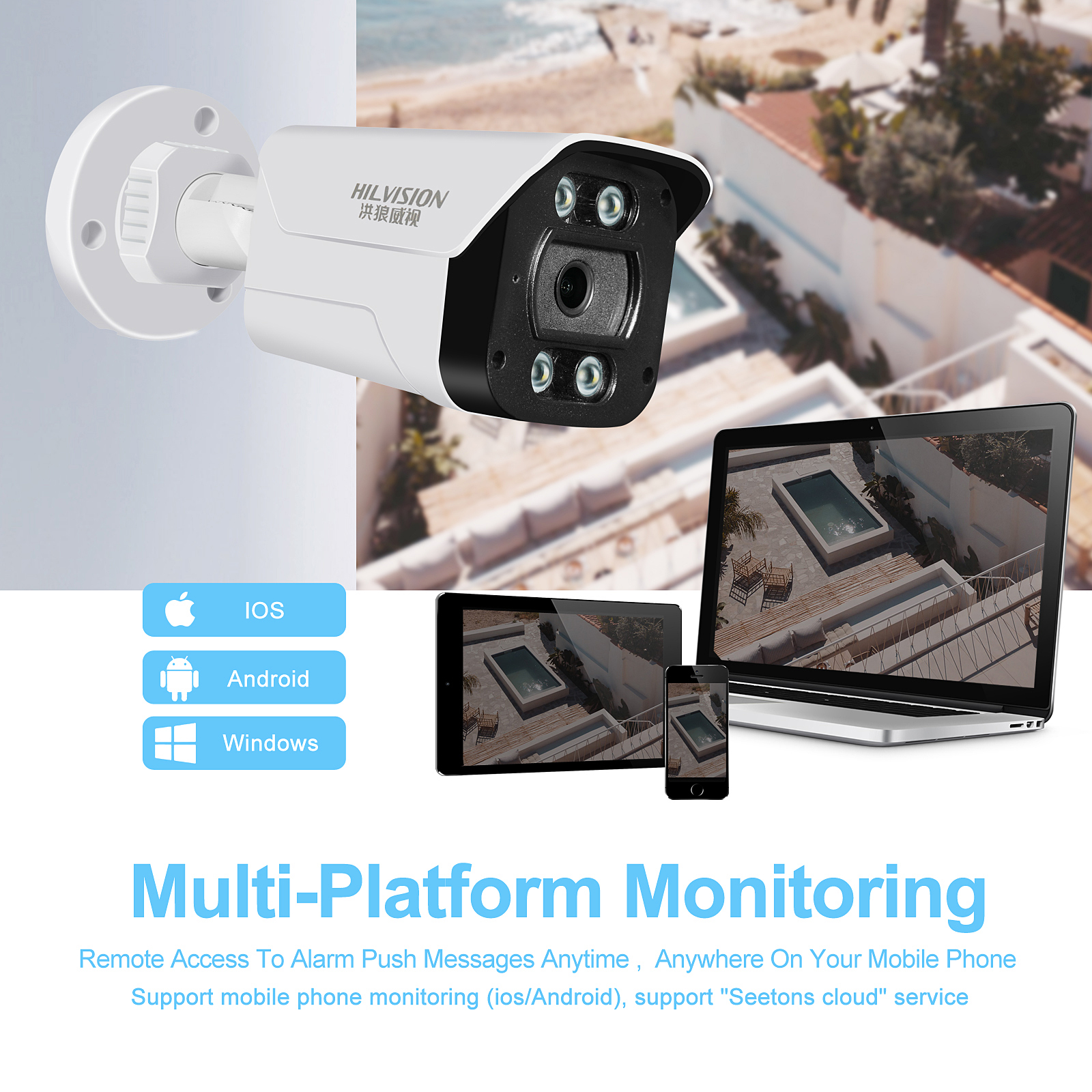 Outdoor Security Camera 3MP Full-Color Two-Way Audio Wi-Fi IP Camera with CMOS Sensor