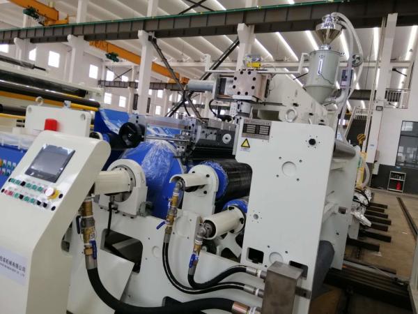 Quality Flute Corrugated Board Automatic Extrusion Lamination Machine , High Speed Hot Lamination Machine In White and Blue for sale