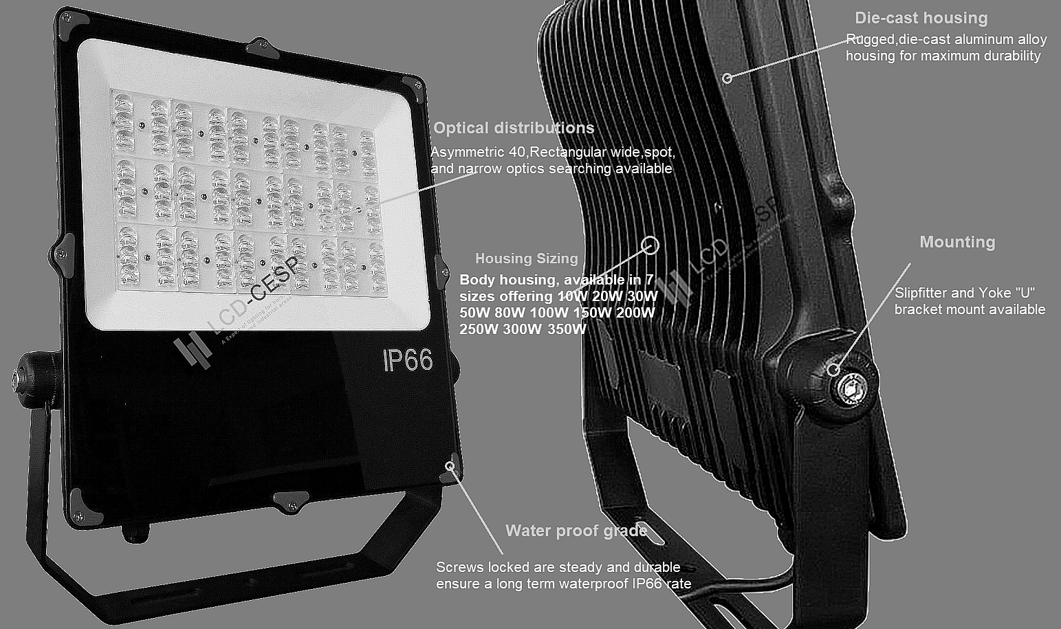 300w led flood light 240V 50/60Hz IP66 52800lm symmetric optic 60 degree IK08