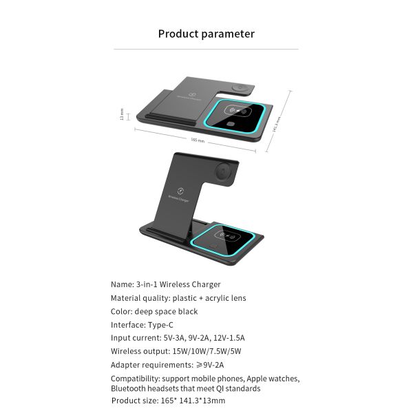 Smart Chip Foldable Travel Wireless Charger Horizontal Vertical Wireless Charger