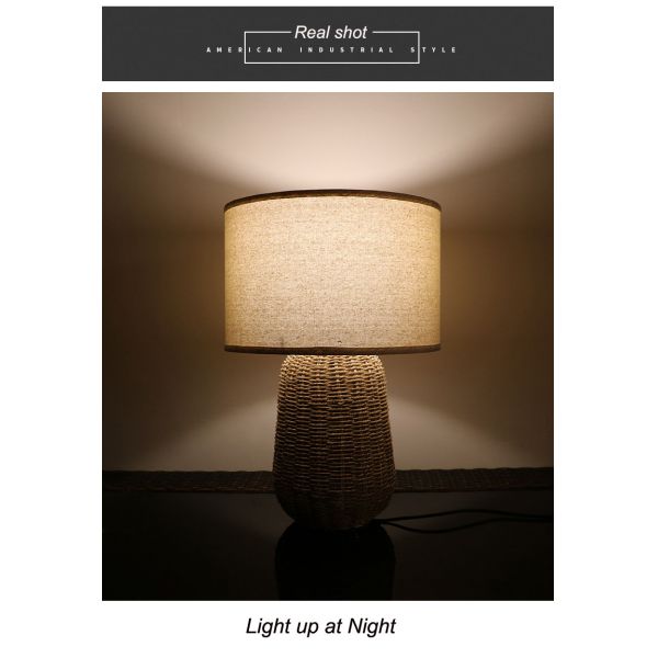 Sustainable Rattan Table Lamp , Durable Rattan Bedside Light Switch Control