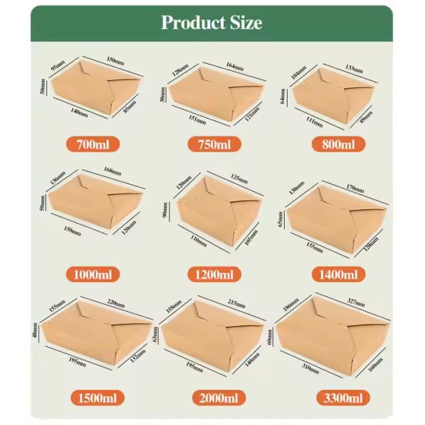 Bioegradable Kraft Paper Food Container Lunch Meal Box Kraft Paper Box