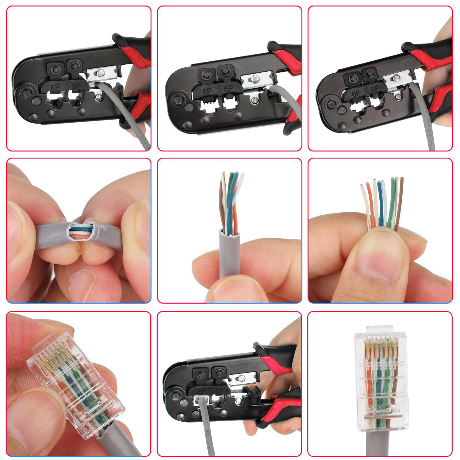 Red Multipurpose Ethernet Wire Crimper Cutter Ergonomic Design