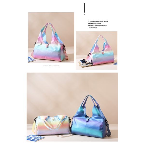 Gym Bag For Women With Wet Pocket & Shoe Compartment, Sports Duffel Overnight Weekender Hospital Workout Carry On Bag For Girls, Holographic Purse