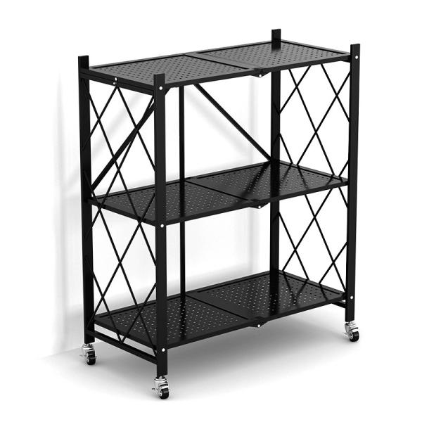 Quality 3 Shelf Foldable Laundry Steel Shelf Rack With Wheels for sale