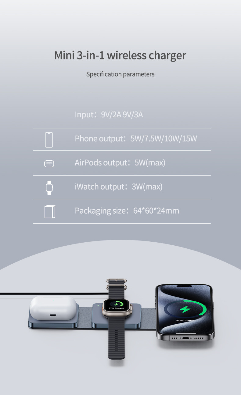 Magnetic Foldable 3-in-1 Travel Wireless Charger For Apple Devices