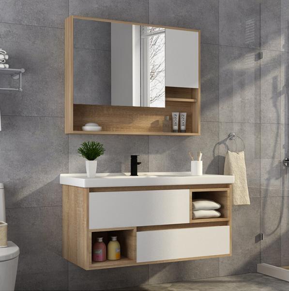 Quality High Plasticity Free Standing Bathroom Cabinet Mirrored Single Sink for sale