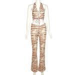 Breathable 2 Piece Crop Top And Trousers Halter Hollow Vest Slim Micro Trousers