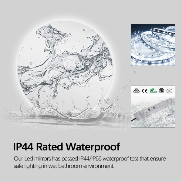 Wall Mounted Circular LED Bathroom Mirror IP44 With Acrylic Frame