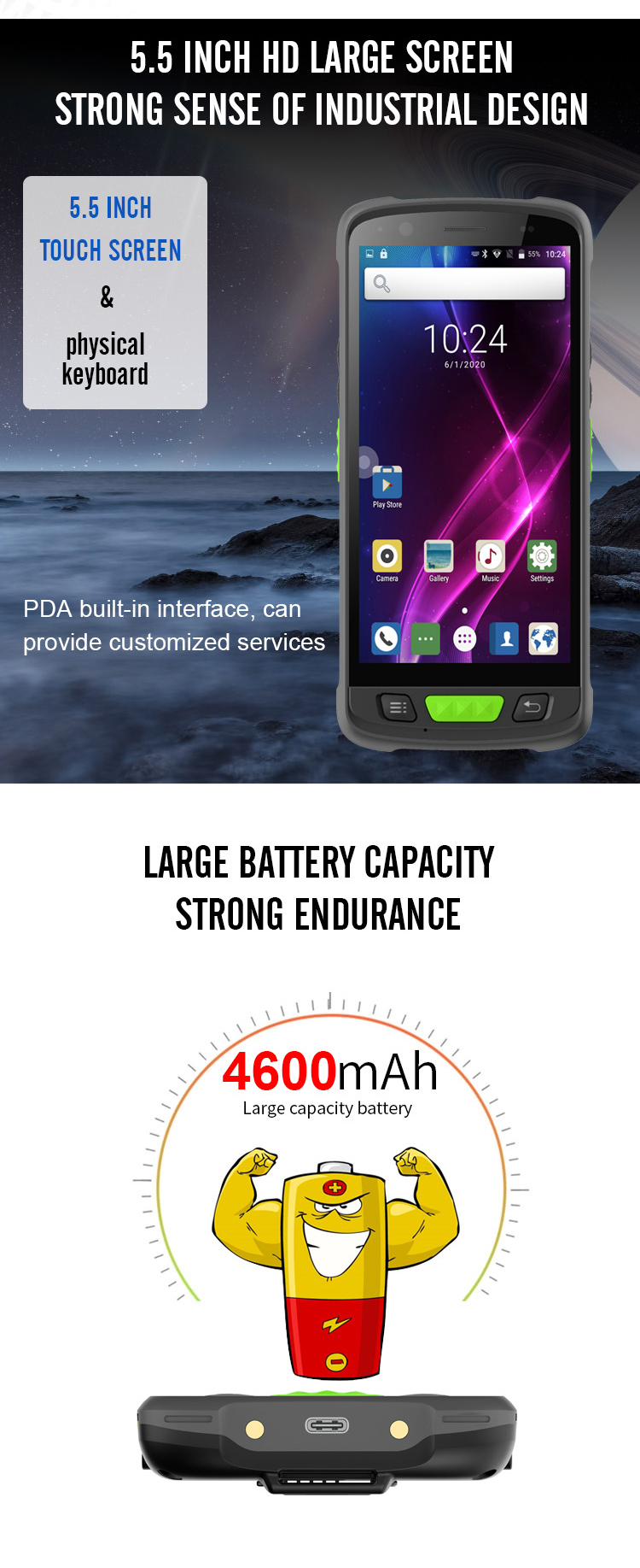 JZIOT V9000P 5.5INCH Android 9.0 UHF RFID Handheld Reader PDA with 16MP Rear Camera