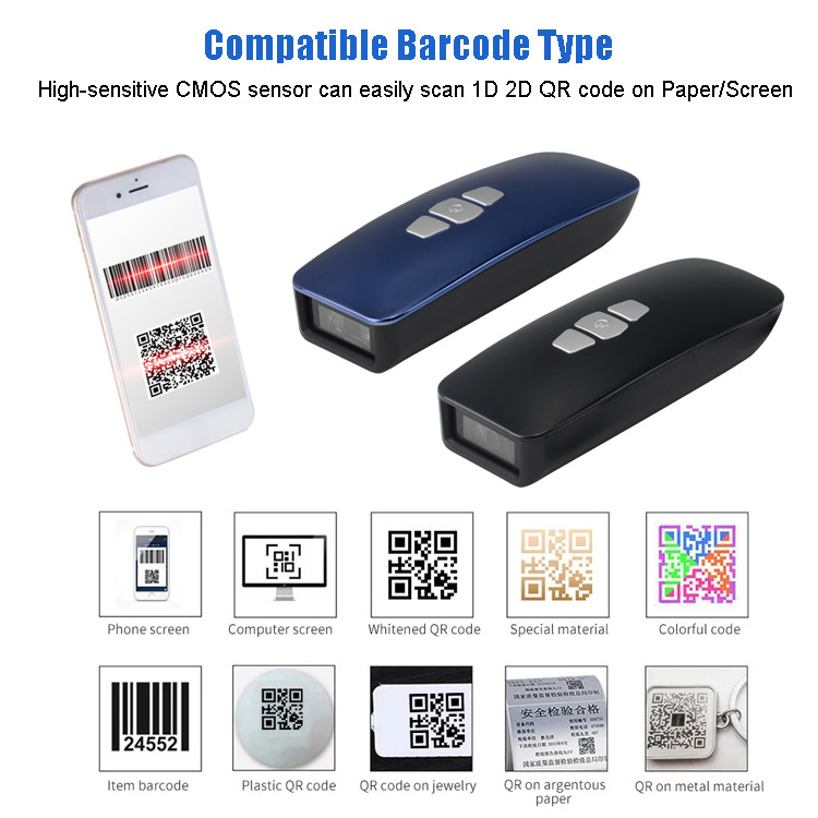Portable 1D 2D Image QR Code Scanner Gun For Windows Android IOS Tablets