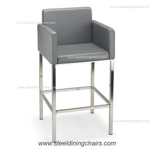 China Fixed Counter 98CM 52CM metal Grey Faux Leather Bar Stools on sale