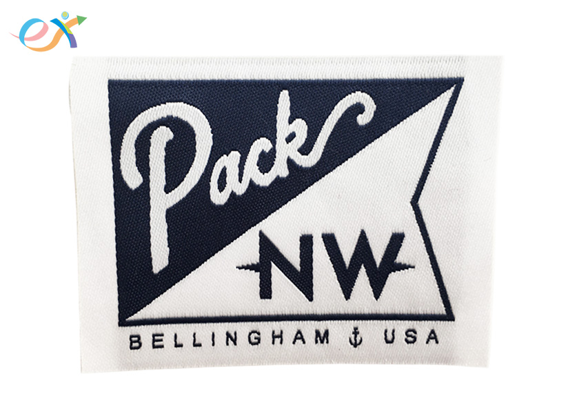 Polyester Fabric Rectangle Paper Coated Woven Patches Size Customized With Laser Cut