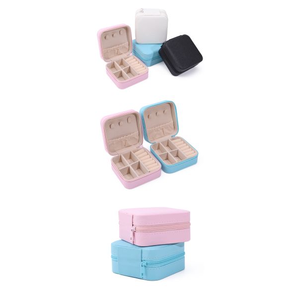 Multiple Compartments PU Leather Travel Jewelry Organizer Box Zipper Bag