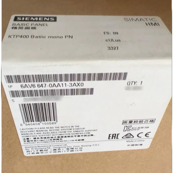 SIEMENS SIMATIC HMI 6AV6647-0AA11-3AX0 SIMATIC KTP400 PN Basic Panel 4-in, Mono, Ethernet