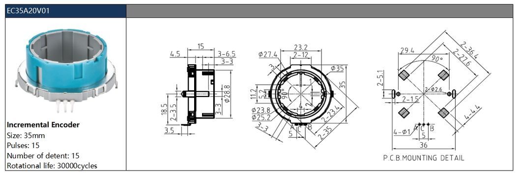 Ec35 Hollow Shaft Incremental Rotary Encoder 15-Bit Ultra-Thin Digital Control for Small Appliances