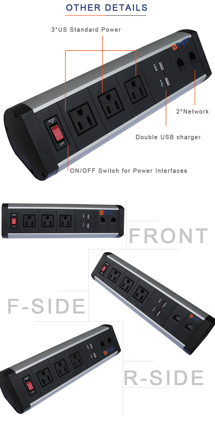 multifuncional table top outlet socket power strip/office desk mounted power and data center